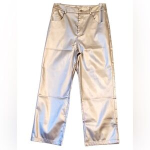 Metallic Silver Straight Leg Pants